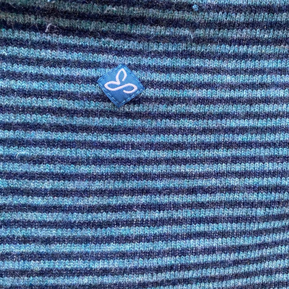 Prana Striped Funnel Neck Wool Lucia Pullover Sweater Women Medium Teal Blue - Picture 7 of 12